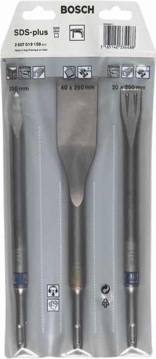 Actual product image Bosch Professional Zubehör 3-piece chisel set, SDS plus, 0/20/40 mm (250 mm)