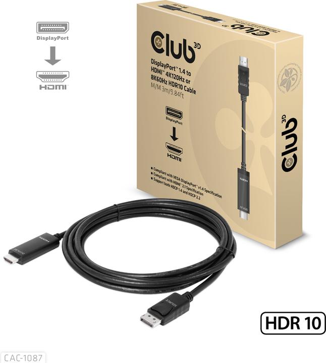 Club 3D HDMI (Typ A) — DisplayPort (3.30 m, DisplayPort)