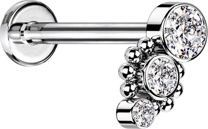 Image du produit Star Piercing Micro Labret femelle argenté huit boules trois cristaux argenté (sans laiton, Acier chirurgical 316L)