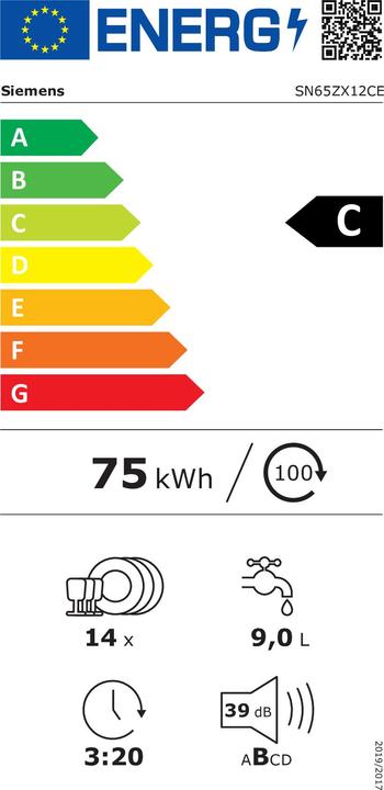 Energie-Label Siemens SN65ZX12CE- iQ500 - Volledig gentegreerde vaatwasser
