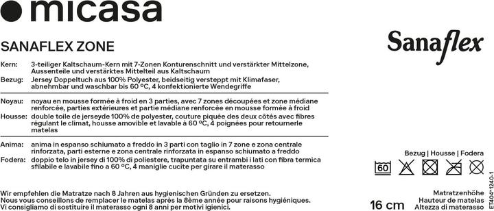 Valori nutrizionali e ingredienti Sanaflex Zone (90 x 200 cm, Nucleo di schiuma)