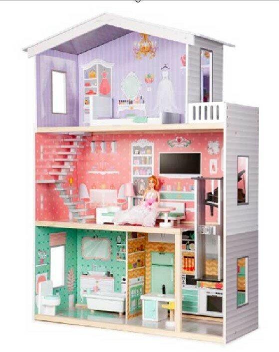 Immagine prodotto Ikonka 9 Planet Domek dla lalek drewniany+ mebelki pastelowy 117cm