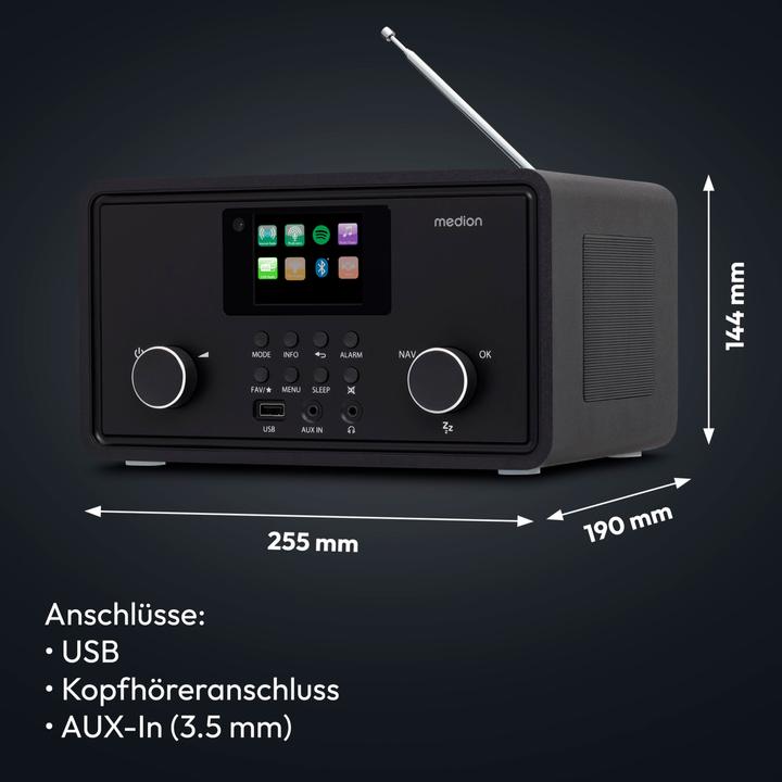 Image du produit Medion MD 88069 Radio Internet noir (Webradio, DAB+ DAB, AM, FM, Bluetooth, WiFi)