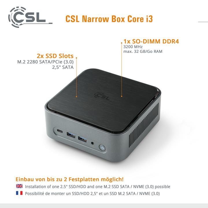 Immagine prodotto CSL Mini-PC Narrow Box Core i3 (Intel Core i3-N305, 32 GB, 4000 GB, Grafica Intel UHD)