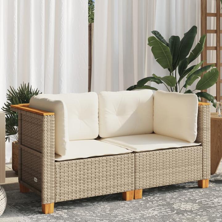 Image du produit VidaXL Jardin Canapé d'angle Coussin Canapé central Canapé de jardin 2 pcs. Beige Poly Rattan