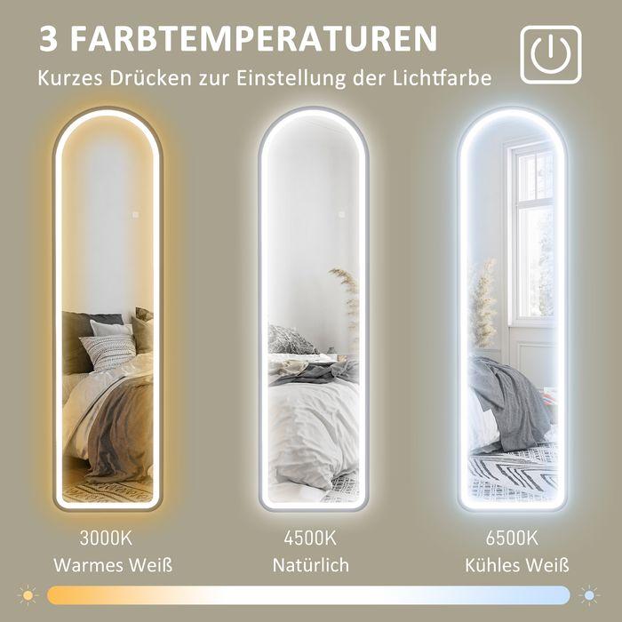 Produktbild Swisshandel24 Ganzkörperspiegel, 150 x 40 cm Standspiegel mit LED-Beleuchtung, 3 Lichtfarben (150 x 40 cm)