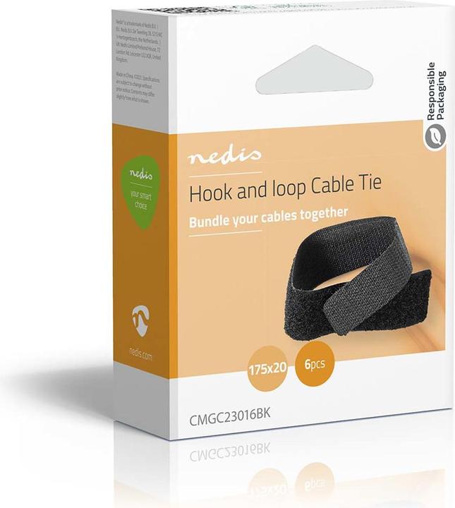 Produktbild Nedis Kabelmanagement Kabelclip Gesperrt 6 Stück Nylon Schwarz 175 mm Schwarz (Klettkabelbinder, 175 mm, 1 Stk.)