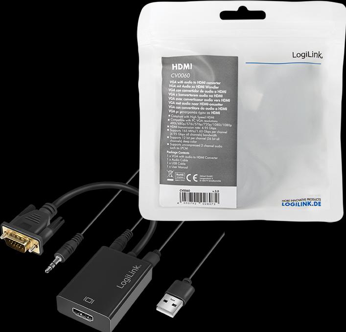 Produktbild LogiLink CV0060 - VGA mit Audio- und HDMI-Konverter (HDMI, 20 cm)
