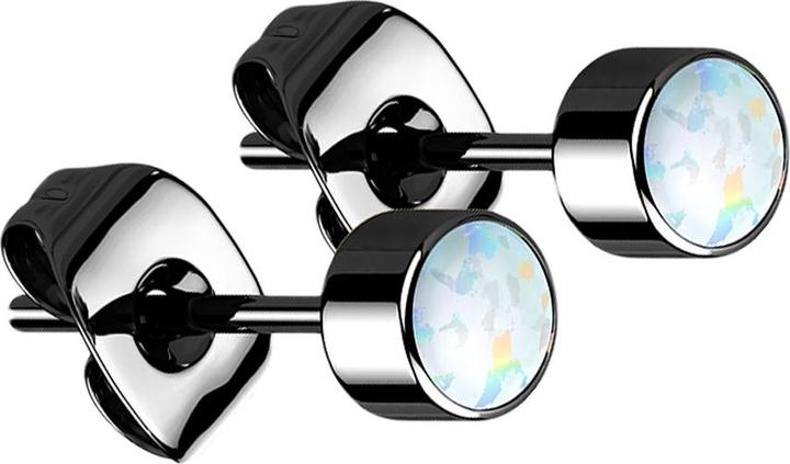 Image du produit Star Piercing Boucles d'oreilles noir cylindre opale blanc (Titane G23, sans laiton)