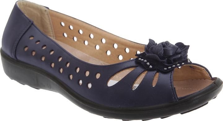 Produktbild Boulevard Ballerinas Schuhe mit Zehenöffnung Lochmuster und BlumenApplikation (41)