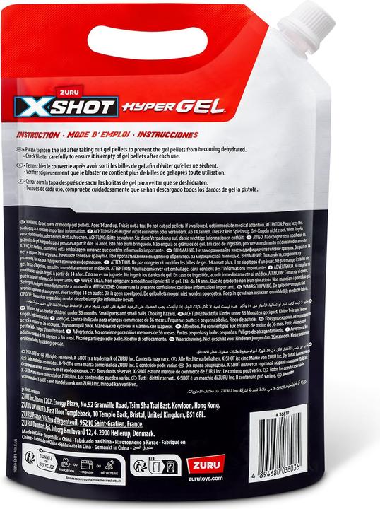 Nährwerte und Zutaten Zuru X-SHOT Hyper Gel Nachfüllpackung 3.000 Gel-Kugeln - EN71