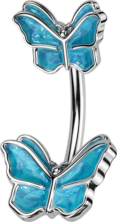 Produktbild Star Piercing Banane silber mit zwei Schmetterlinge blau (Chirurgenstahl 316L, Messing)