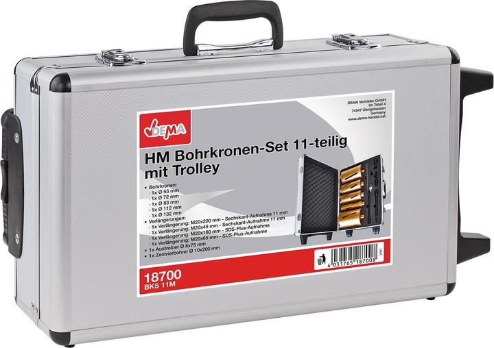 Image du produit Dema Jeu de couronnes de forage HM 11 pcs. avec trolley (72 mm, 83 mm, 112 mm, 132 mm)