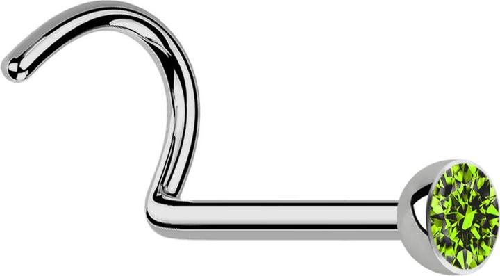 Produktbild Star Piercing Nasenstecker gebogen silber mit Kristall hellgrün (Titan G23, ohne Messing)