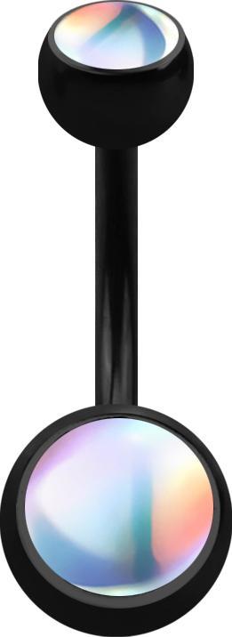 Actual product image Star Piercing Banana black with two balls iridescent white (without brass, Surgical steel 316L)