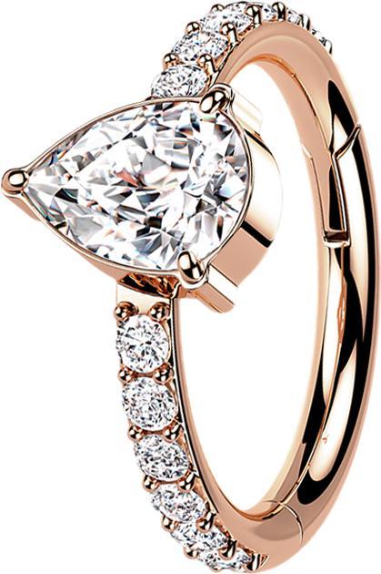 Image du produit Star Piercing Micro anneau segment pliable or rose cristaux latéraux et gouttes de cristal argenté (sans laiton, Titane G23)
