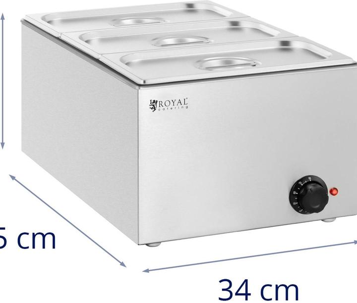 Produktbild Royal Catering Bain Marie Speisenwärmer 640 W 3 x GN 1/3 Behälter mit Deckel 30 - 80 °C 16,5 L