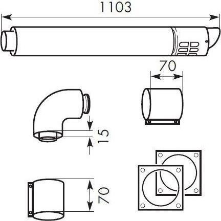 Vaillant Roof duct for condensing boiler horizontal. Air/flue gas duct. PP. 80/125mm