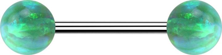 Actual product image Star Piercing Micro barbell silver with two balls opal green (Surgical steel 316L)