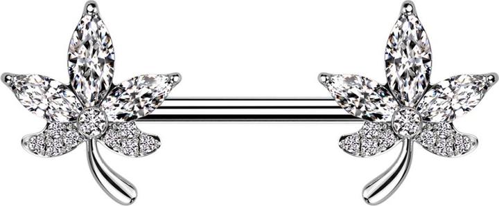 Produktbild Star Piercing Barbell silber Blatt Kristalle silber (Chirurgenstahl 316L, Messing)