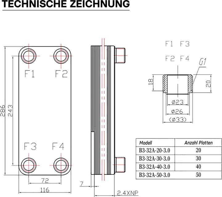 Produktbild Wiltec Edelstahl Wärmetauscher 50 Platten 285 kW Plattenwärmetauscher Wärmeüberträger