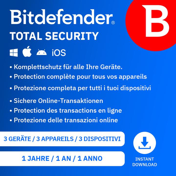 Bitdefender Total Security Download Code (1 User, 3 Devices/Users, 12 months)
