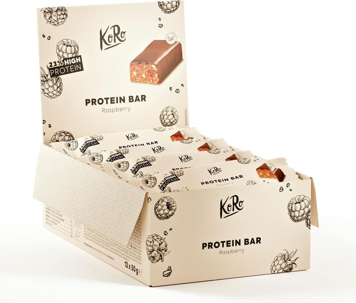 Immagine prodotto KoRo Barretta proteica biologica vegana al gusto di lampone e ricoperta di cioccolato fondente (1 pz., 600 g)