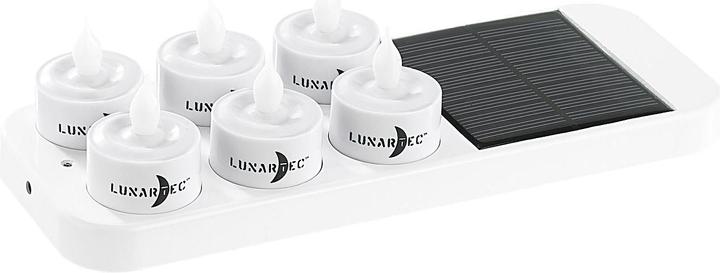 Produktbild Lunartec 6 LED-Akku-Teelichte mit Dekogläsern & Solar-Ladestation (6 x)