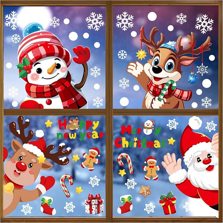 Produktbild Hermex Fensterbilder für Kinder Weihnachtssticker Weihnachtsaufkleber Merry Christmas Happy New Year
