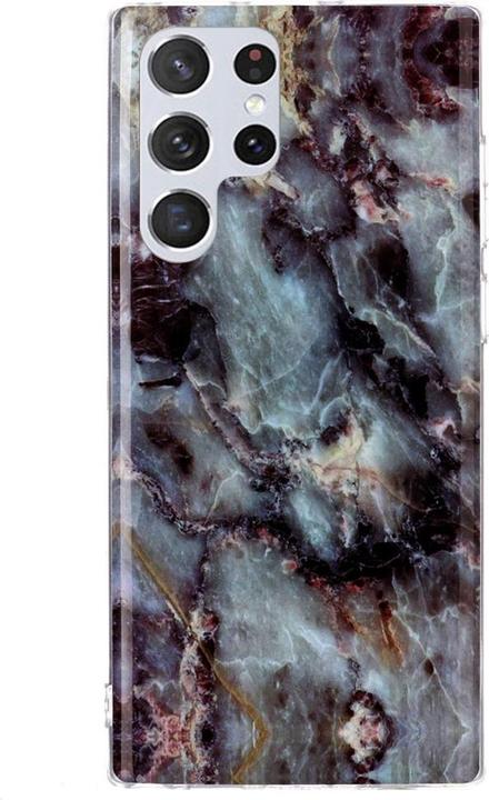 Actual product image Cover-Discount Galaxy S22 Ultra - Silicone Rubber Case Cyan Marble (Samsung Galaxy S22 Ultra)