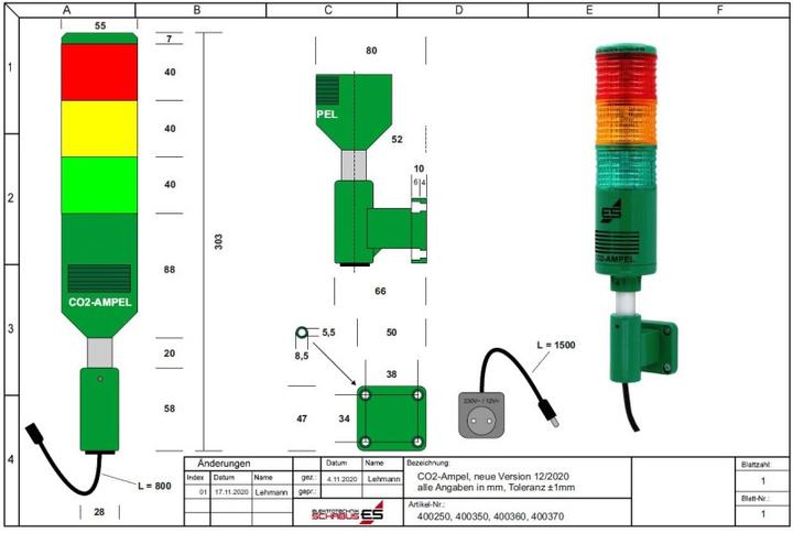 Produktbild Schabus CO2 Ampel/Luftgütesensor Ampel zur Raumluftüberwachung "School"
