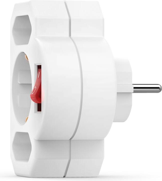 Actual product image Hama Socket outlet adapter 3-fold, 1x earth contact, 2x Euro, switch, white (CEE 7/16, 3 x)