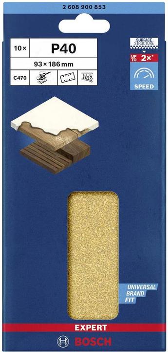 Image du produit Bosch Professional Zubehör Papier abrasif Expert C470 avec 8 trous pour ponceuses vibrantes, 93 x 186 mm, G 40, 10 pcs. (40)