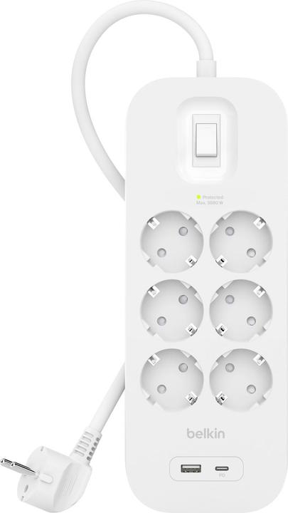 Produktbild Belkin Steckdosenleiste 6-fach + USB-A+C,650J,18W,2m SRB002vf2MV2 (6 x, USB-C, USB-A, 2 m)