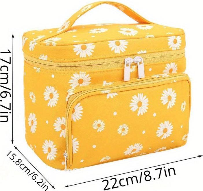 Produktbild Only-Bags.Store Daisy Print Makeup Tasche grosse Kosmetiktasche mit Pinselhalter Reise Make Up Tasche