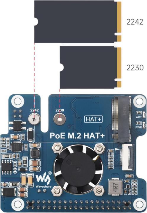 Image du produit WaveShare PCIe vers M.2 SSD HAT+ avec PoE pour Raspberry Pi 5