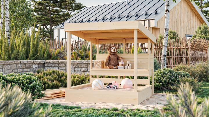 Produktbild Karibu Sandkasten Max mit Dach und Matschküche