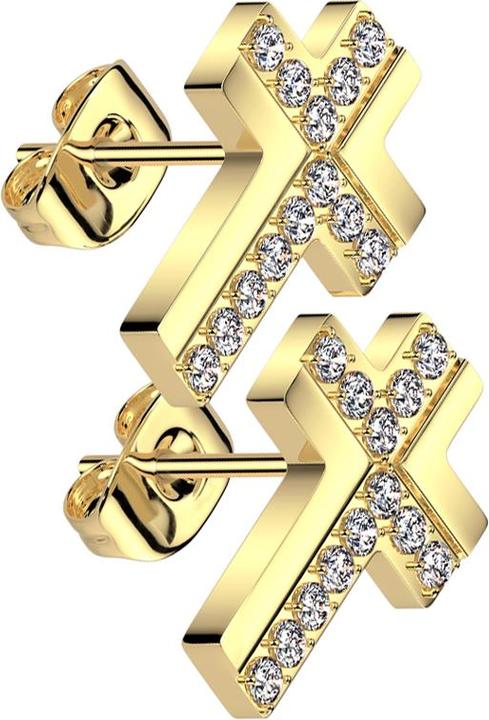 Star Piercing Ohrstecker vergoldet Kreuz Kristalle silber (ohne Messing, Chirurgenstahl 316L)
