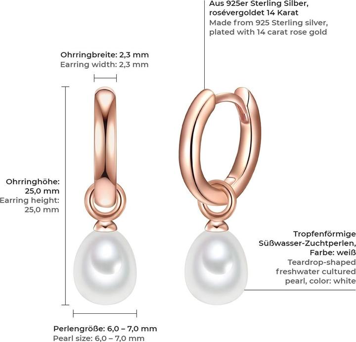 Produktbild Valero Pearls Damen Sterling Silber Süsswasser-Zuchtperle roségold - 11320 (Sterling Silber)