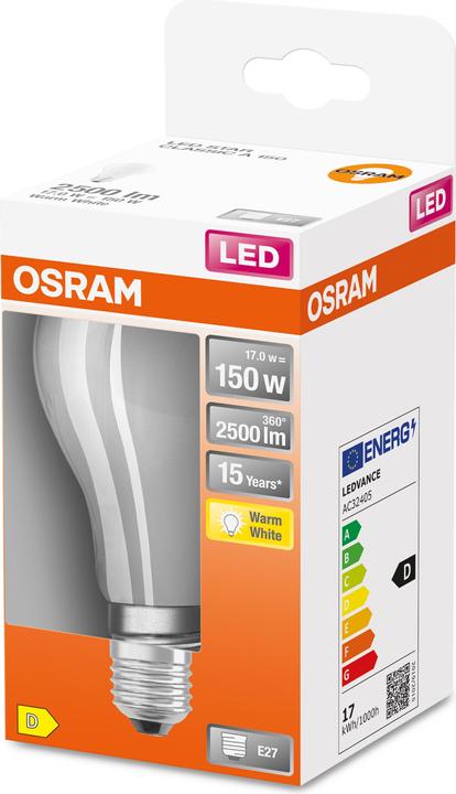 Actual product image Osram LED Retrofit Classic A (E27, 17 W, 2500 lm, 1 x, G)