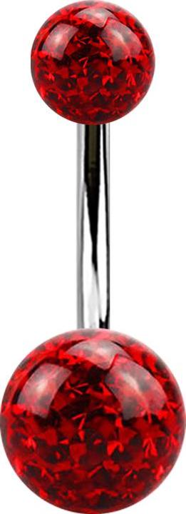 Produktbild Star Piercing Banane silber mit zwei Kristall Kugeln rot Epoxy Schutzschicht (Titan G23, ohne Messing)