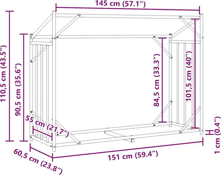 Produktbild VidaXL Brennholzregal mit Regenschutz 151x60,5x110,5 cm Stahl Verzinkt
