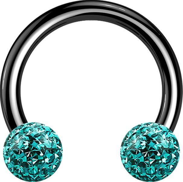 Produktbild Star Piercing Micro Circular Barbell schwarz mit zwei Kristall Kugeln türkis Epoxy Schutzschicht (ohne Messing, Titan G23)