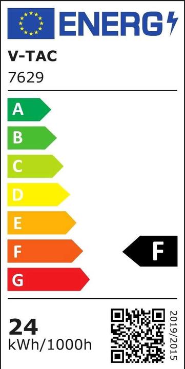 Energie-Label V-TAC VT8624WSQ 24W LEDKuppelleuchte Quadratischer weisser Rahmen 6500K IP44 (2400 lm)