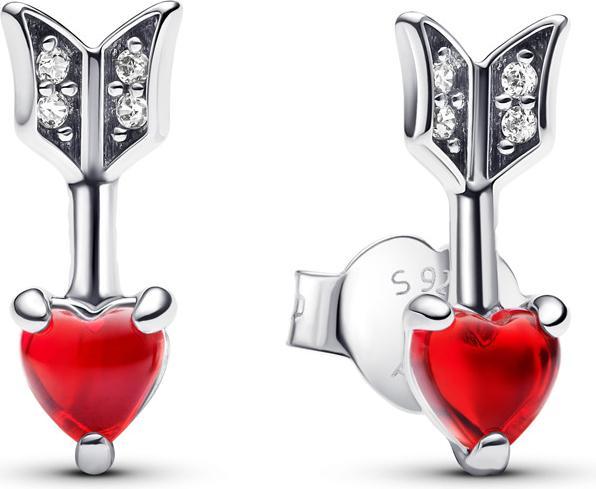 Actual product image Pandora Stud Earrings Arrow & Murano Glass Heart (Sterling silver 925)