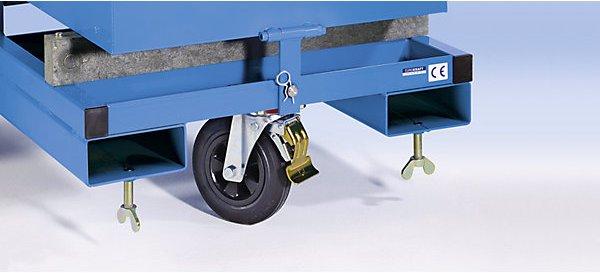 Produktbild eurokraft pro Kippbehälter für Schüttgut, + Vollgummireifen, + Staplertaschen, 0,4 m³, blau (400 l)