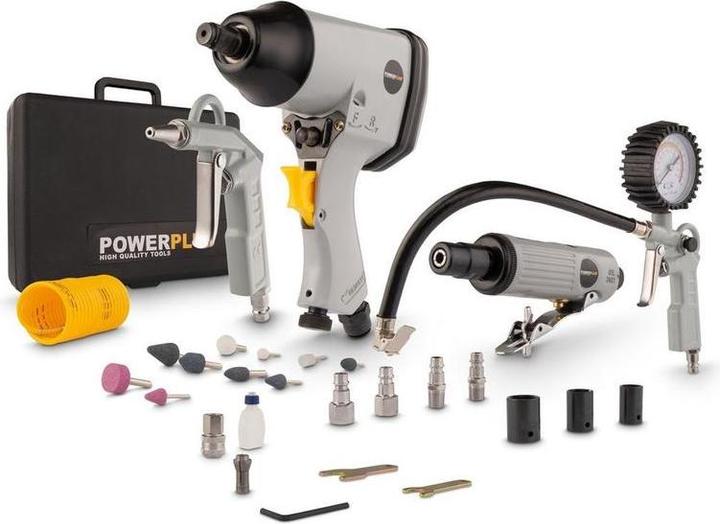 Image du produit Powerplus POWAIR0021 Kit de base pneumatique - 5 pièces - Incl. moersleutel, mini-stift-slijptol