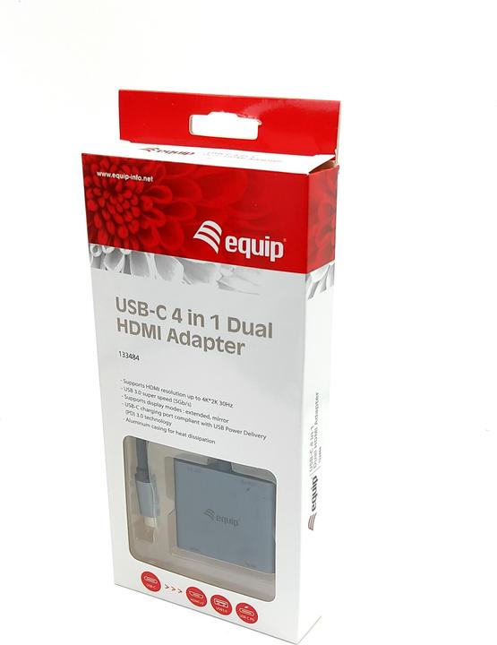 Image du produit equip Adaptateur USB-C 4 en 1 double HDMI (USB-C, 3 Ports)