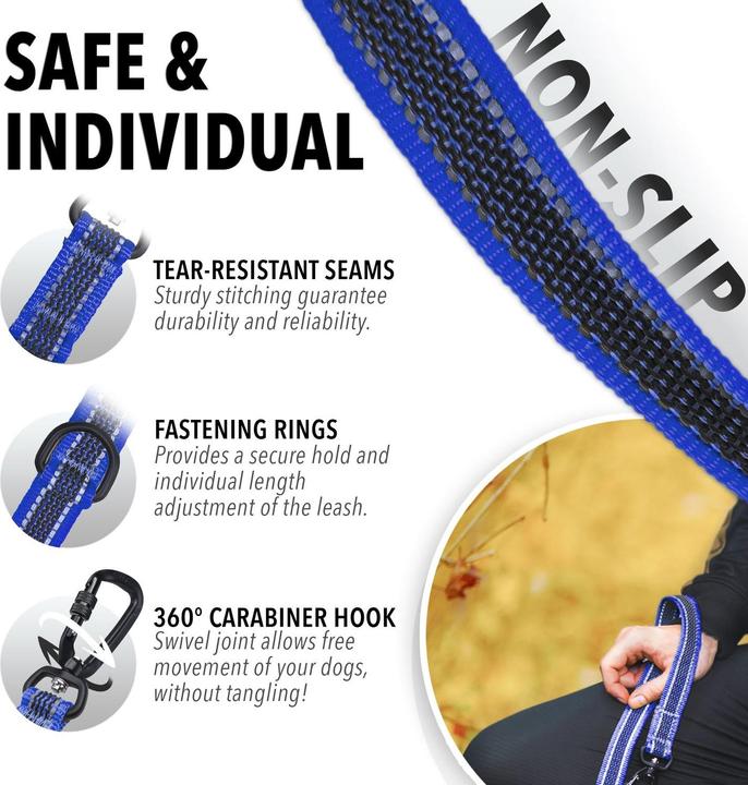 Image du produit Bluzelle 3m laisse de chien, double laisse avec mousqueton, réglable (Chien, Promenade)