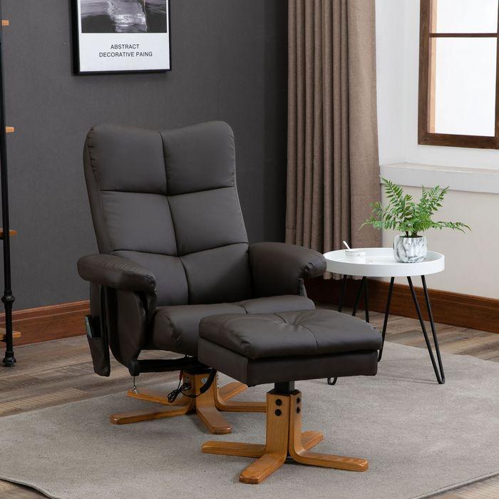 Image du produit Swisshandel24 Fauteuil de relaxation Fauteuil de télévision avec pouf Fauteuil de massage incliné à 145° avec 10